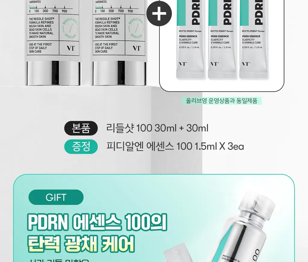 [모공에센스] VT 리들샷 100 에센스 30ml 더블 기획(+피디알엔 에센스 100 1.5ml*3ea) 상세페이지 2
